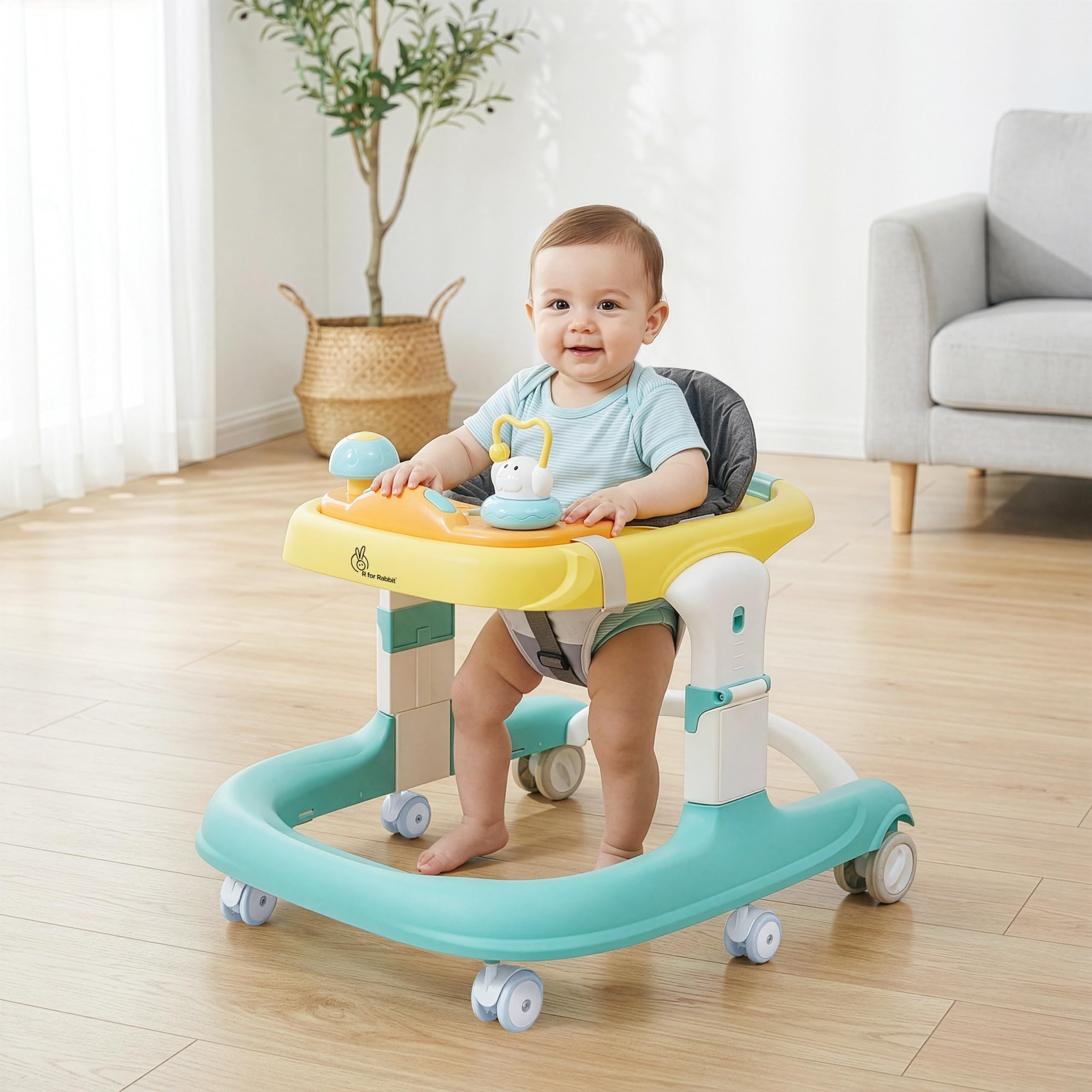 R for Rabbit Little Feet Sportz Baby Walker for Kids to 9 to 18 Months for boy Girl Push Activity Walker with Music |(Green Yellow)