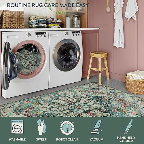 Miniatura 187 de Lahome Alfombra bohemia con medallón floral de 3 x 5 pies, suave, impresa, para baño, cocina, entrada, vestíbulo, vintage, antideslizante, lavable