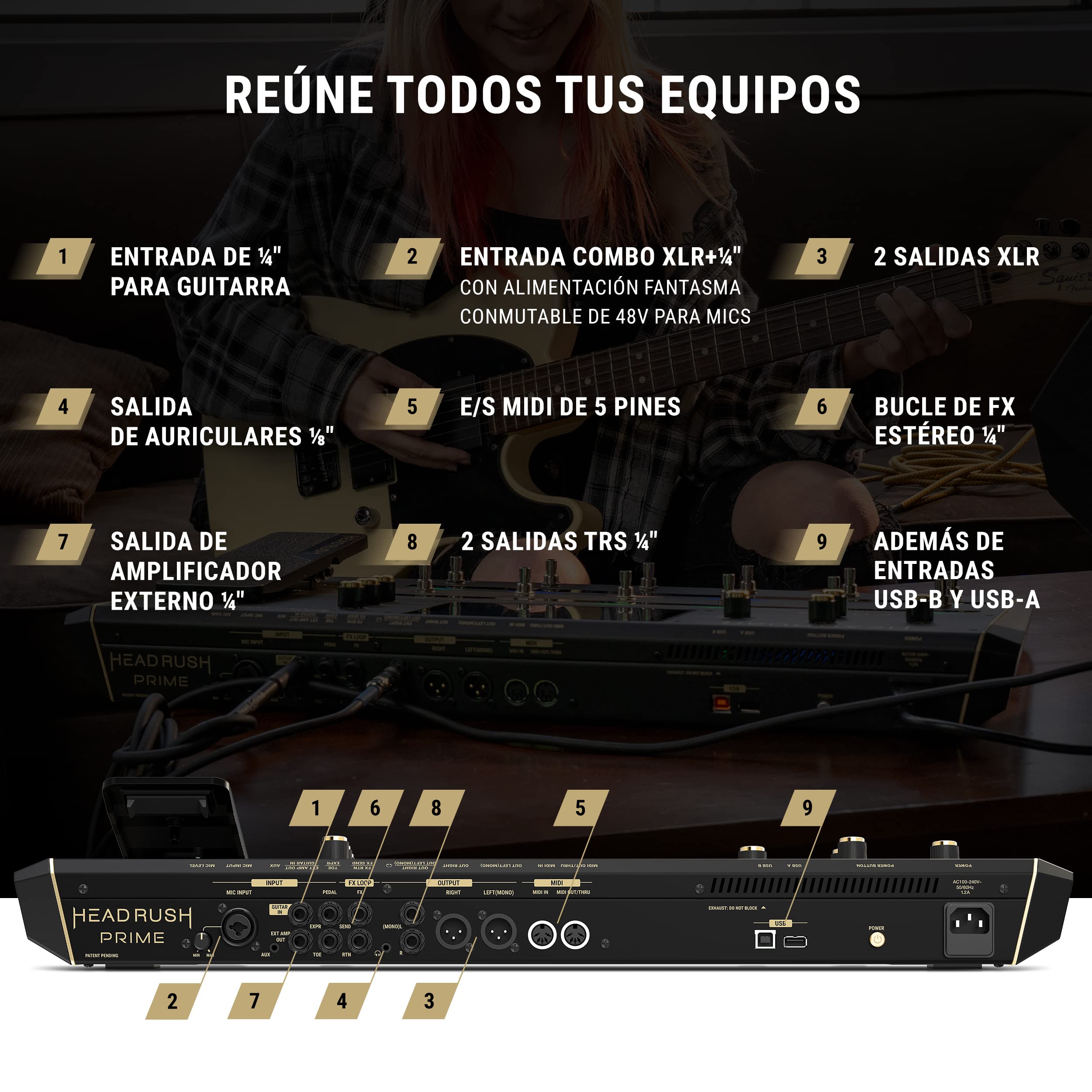 HeadRush Prime Pedal Multiefectos para Guitarra Eléctrica y Voz | Procesador Multiefectos con Clonador de Amplis, Looper, Auto-Tune, Wi-Fi, Bluetooth, Pantalla Táctil, Caja de Ritmos