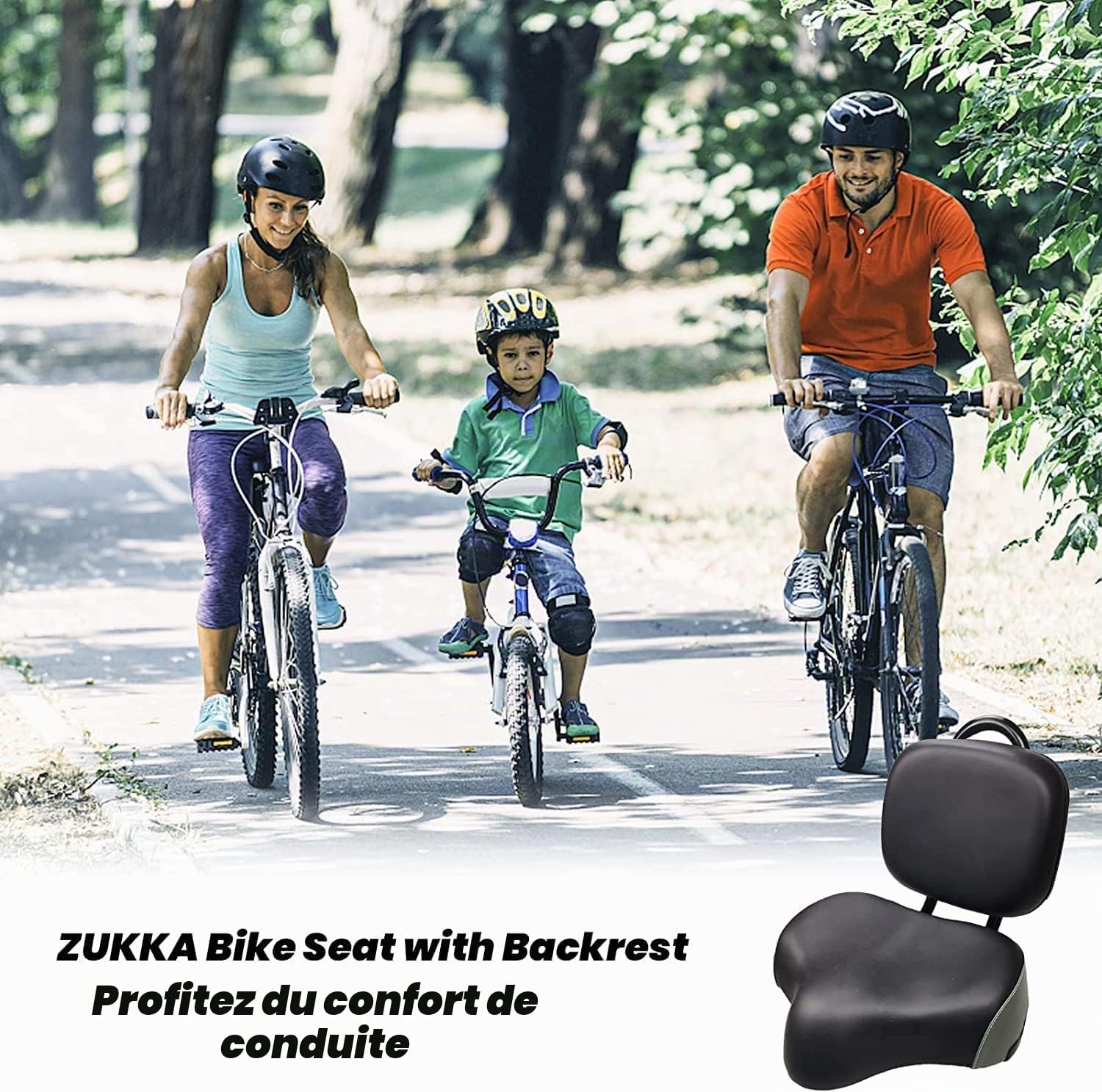 ZUKKA Selle de vélo avec dossier, selle de vélo universelle allongée, selle de rechange pour siège arrière souple en polyuréthane pour VTT, tricycle, trajets de vélo