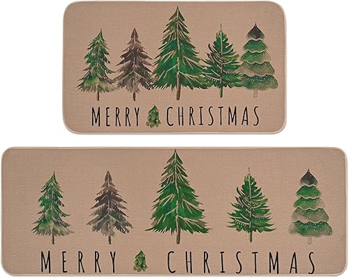 Miniatura 7 de Alishomtll Juego de 2 tapetes de cocina de Navidad, juego de 2 tapetes de cocina de invierno con árboles de Navidad, decoración de cocina para