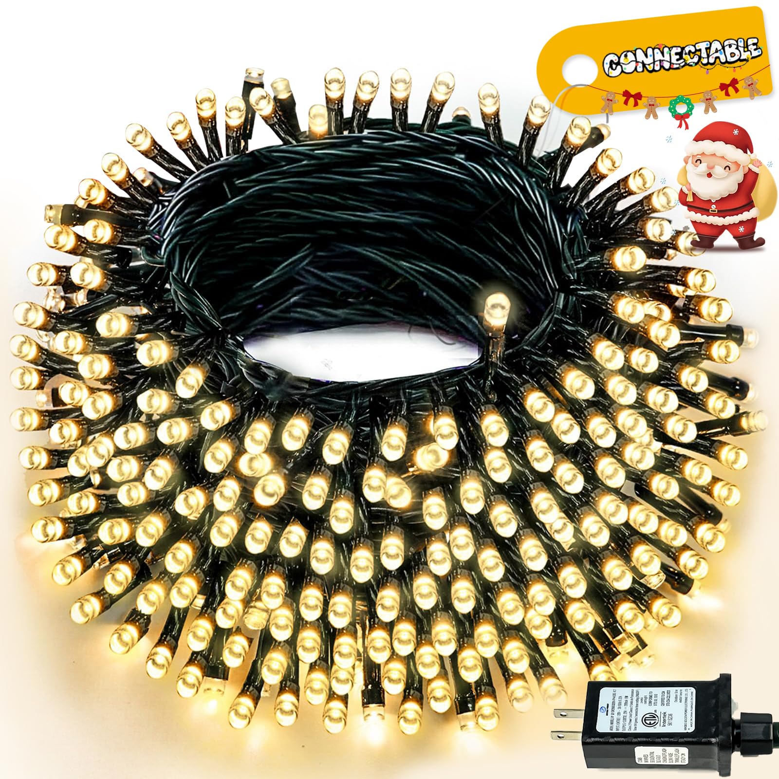 Connectable 240LED 88Ft 13Modes Christmas Lights Outdoor Indoor | Extendable Green Wire Christmas String Lights with Timer | Twinkle Fairy Light Plug in for Xmas Tree Garden Decor Party (Warm White)