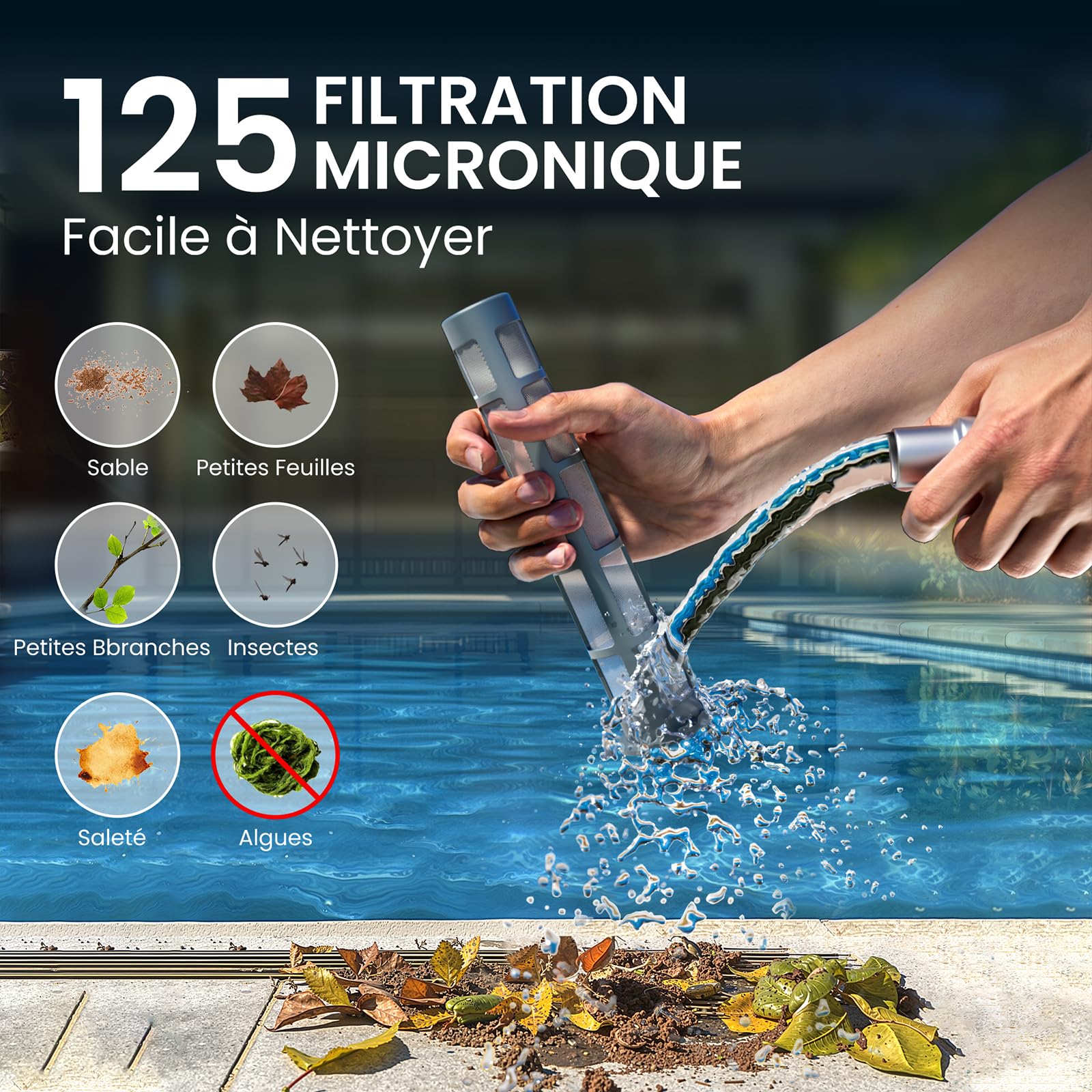 Aspirateur de Piscine sans Fil à Batterie avec Forte Puissance d'aspiration et Batterie Rechargeable pour Hot tubs, spas et Petites piscines
