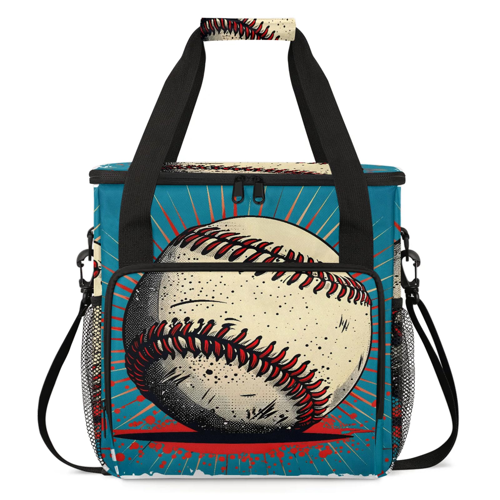 Adornori Baseball Sports Coffee Maker Carring Bag, Large Insulated Storage Organizer Case Tote Bags with Shoulder Strap for Travel Work Picnic