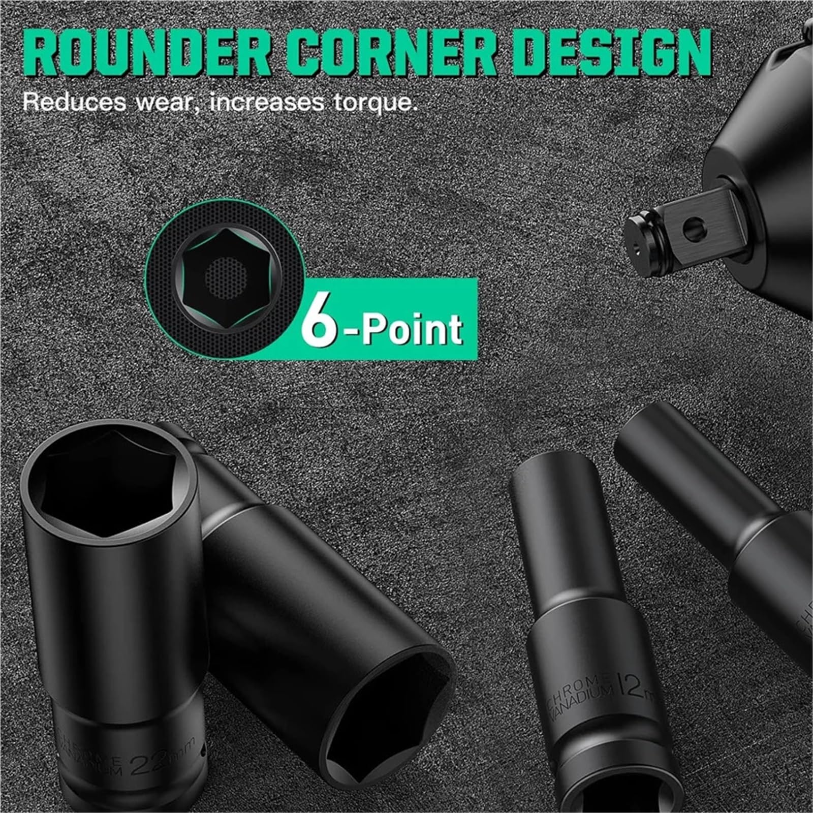 1/2Inch Drive 6-Point Impact Socket Set 10-Piece Metric Sizes 8-24m/10-24mm Carbon Steel Impact Socket Set(10-24mm)