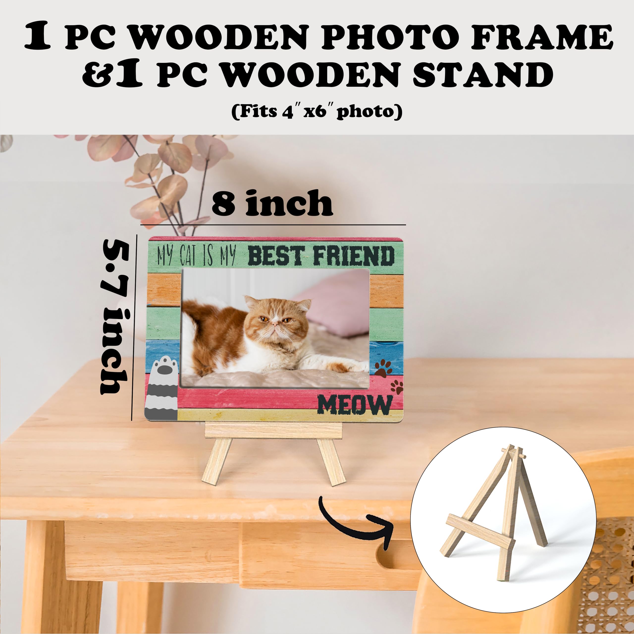 Ycyfckdr Marco de fotos de gato, marco de fotos para amantes de las mascotas, regalos de gatos para decoración de habitación de mujeres y niñas, marco de fotos para amantes de los gatos, marco de