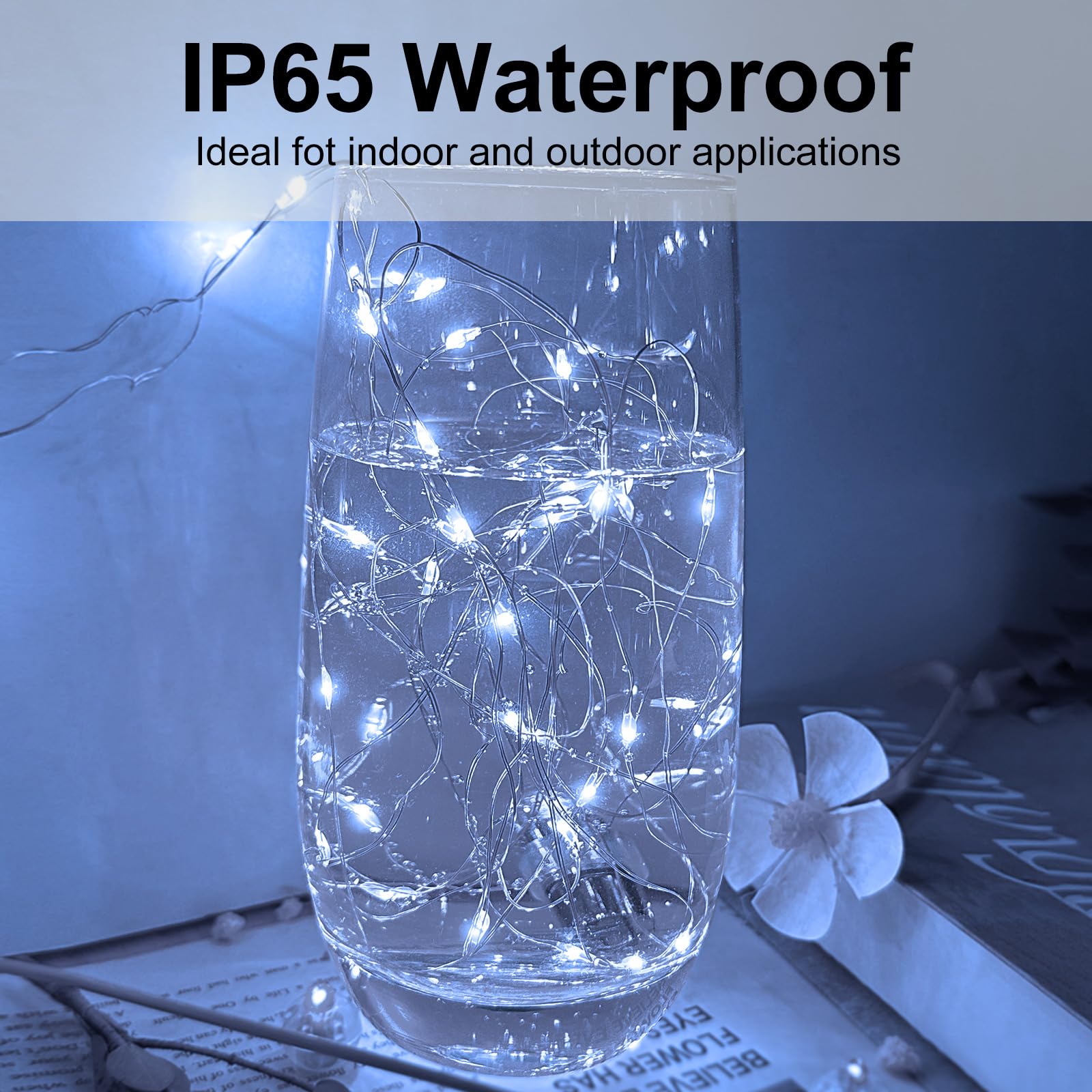 Paquete de 24 luces LED de hadas – Blanco, funciona con pilas, luces LED de alambre plateado, 7 pies, 20 luces LED mini de luciérnaga estrellada, luces LED parpadeantes impermeables para decoración de