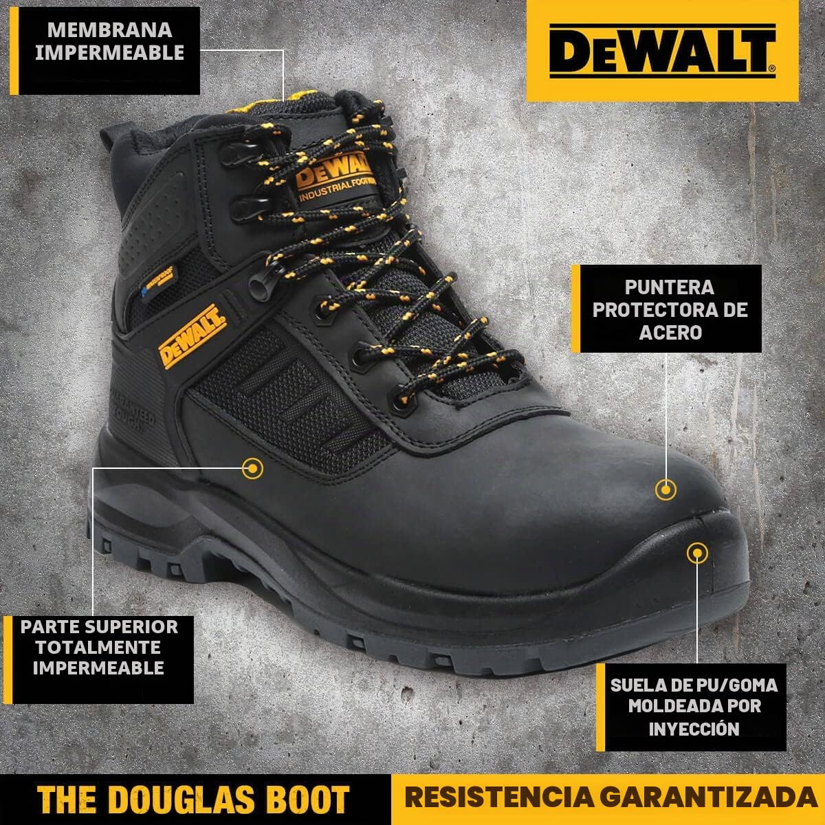 DEWALT Douglas - Botas de seguridad impermeables con punta de acero para hombre, talla 43, color negro