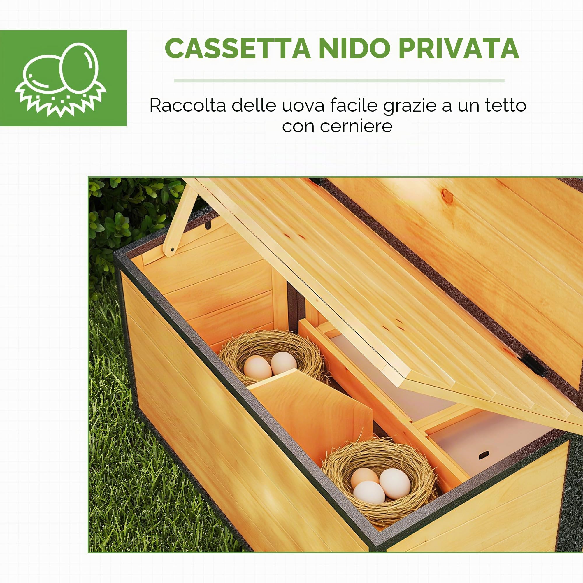 PawHut XXL Pollaio Legno 3-5 Galline Recinto 192x81,5x104cm Arancione | Acciaio, tetto apribile, nido, vassoio per rifiuti, riparo esterno per polli.