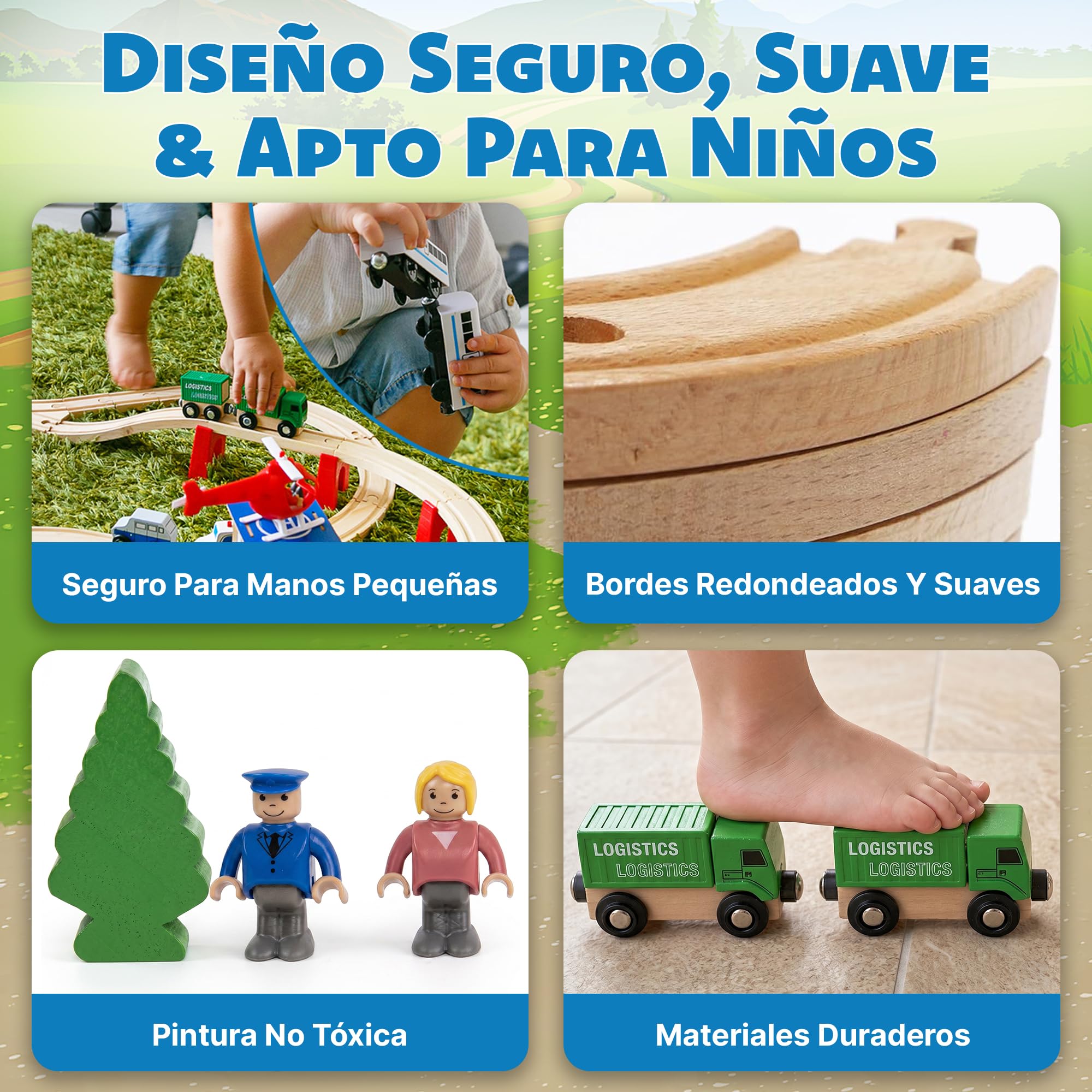 Tren de Madera para Niños - Green Series Modelo GS0010, Tren Juguete con 80 Elementos, Ideal para Niños de 2-3 Años, Vías y Trenes de Juguetes para Niños