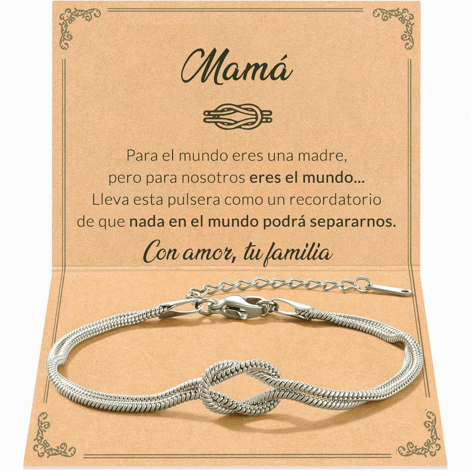 Pulsera Mamá de Acero Inoxidable con Tarjeta Dedicatoria para Dia de la Madre, Caja Lista para Entregar, Ideas de Regalos Para Madres, Elegante, Emotivo