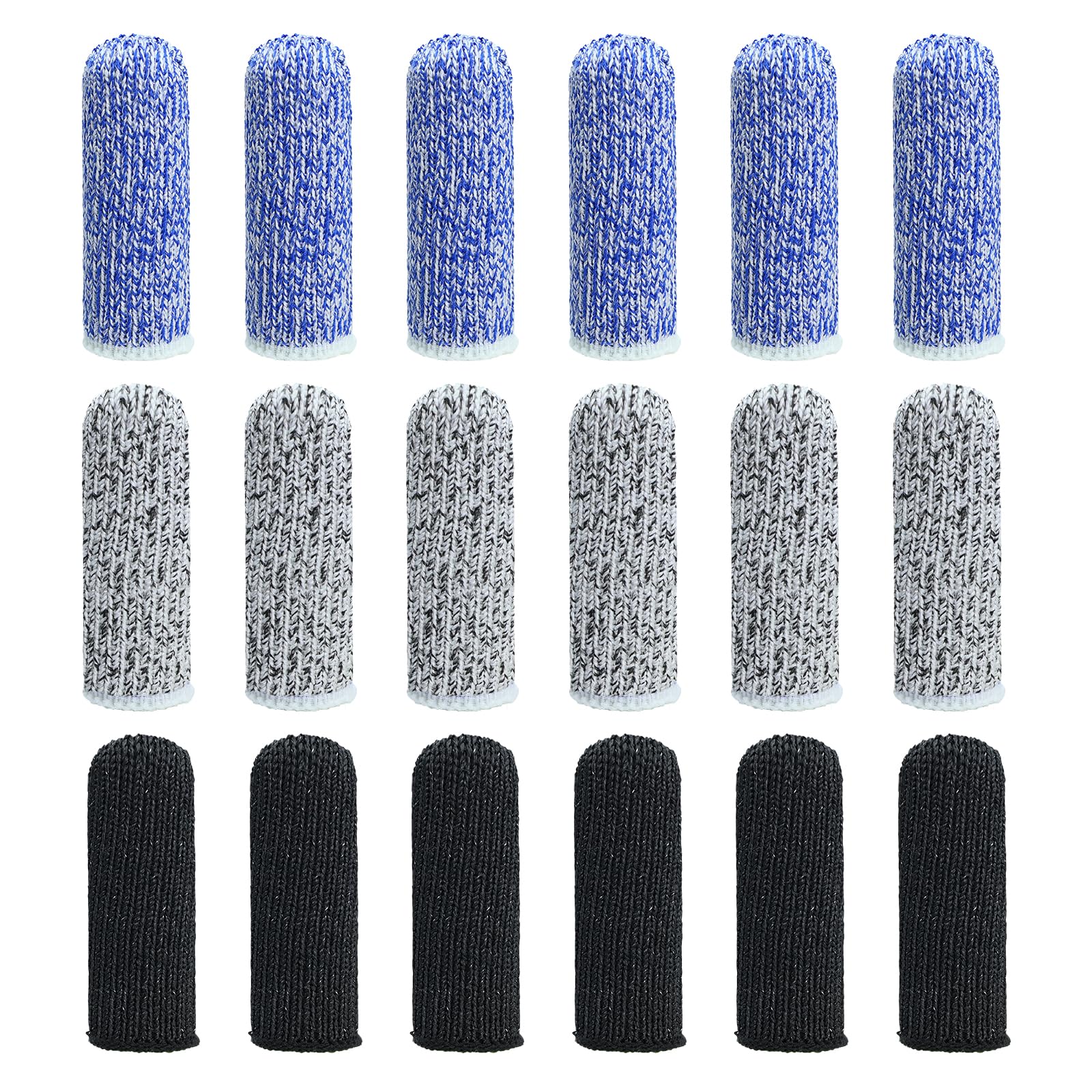 18 Pièces Protège-Doigts Anti-Coupure, Doigtier Réutilisable Respirants et Résistants, Doigtier Antidérapant pour Jardin Cuisine Sculpture et Créations DIY (Noir, Bleu, Gris)