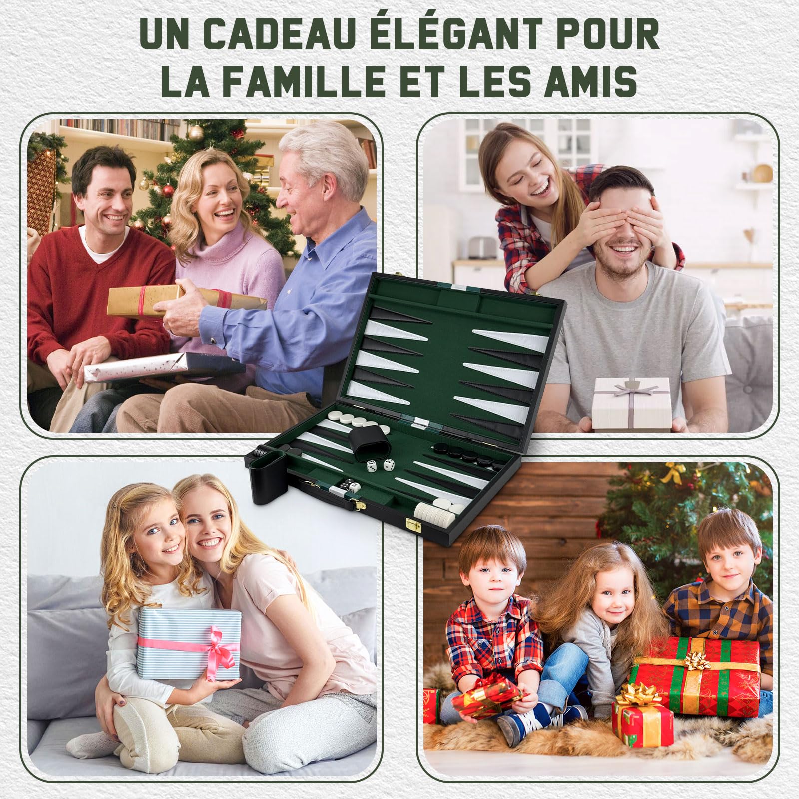Backgammon Set, 15" Jeu de Backgammon Classique pour 2 Joueurs, Ensemble de Jeu de Stratégie Portable pour Adulte et Enfants (15 Pouces, Vert)