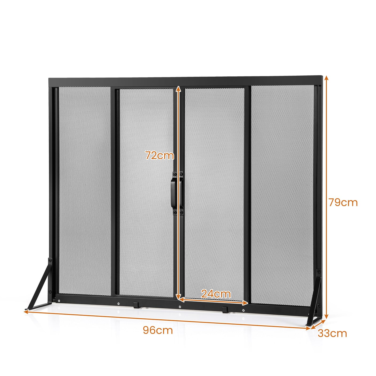 LIFEZEAL Pare-Soleil pour cheminée à Bois, Pare-éclaboussures pour cheminée avec Portes coulissantes avec poignée, Protection de poêle, Grille à 4 Panneaux en métal, Filet décoratif (96 x 33 x 79 cm)