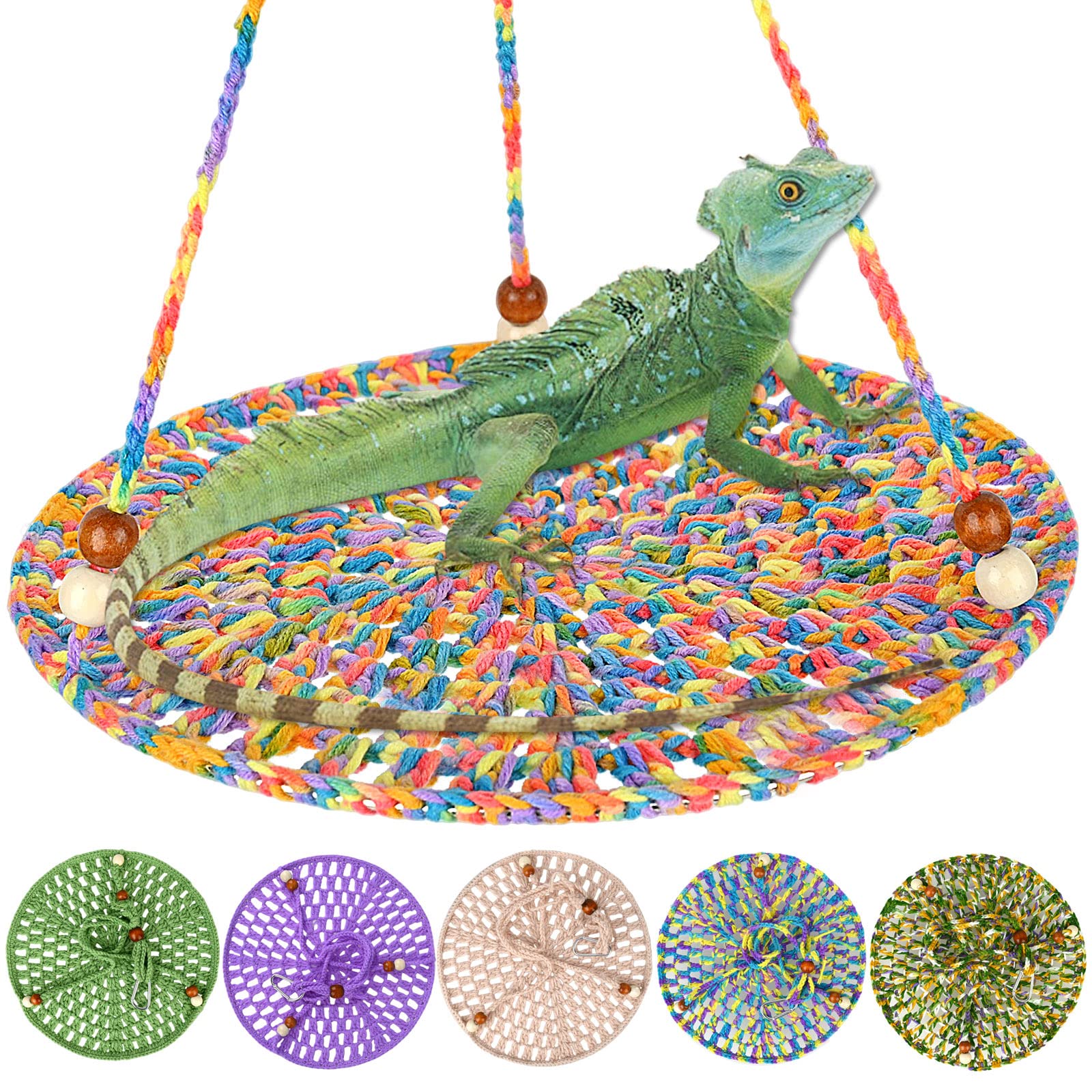 Kavoc Reptile Hammock Swing Hanging Bed, Lizard Bearded Dragon Hammock, Reptile Summer Bed, Small Pet Habitat Shelter, Cage Accessories for Bearded Dragon Leopard Gecko Lizard Birds (Colorful Orange)