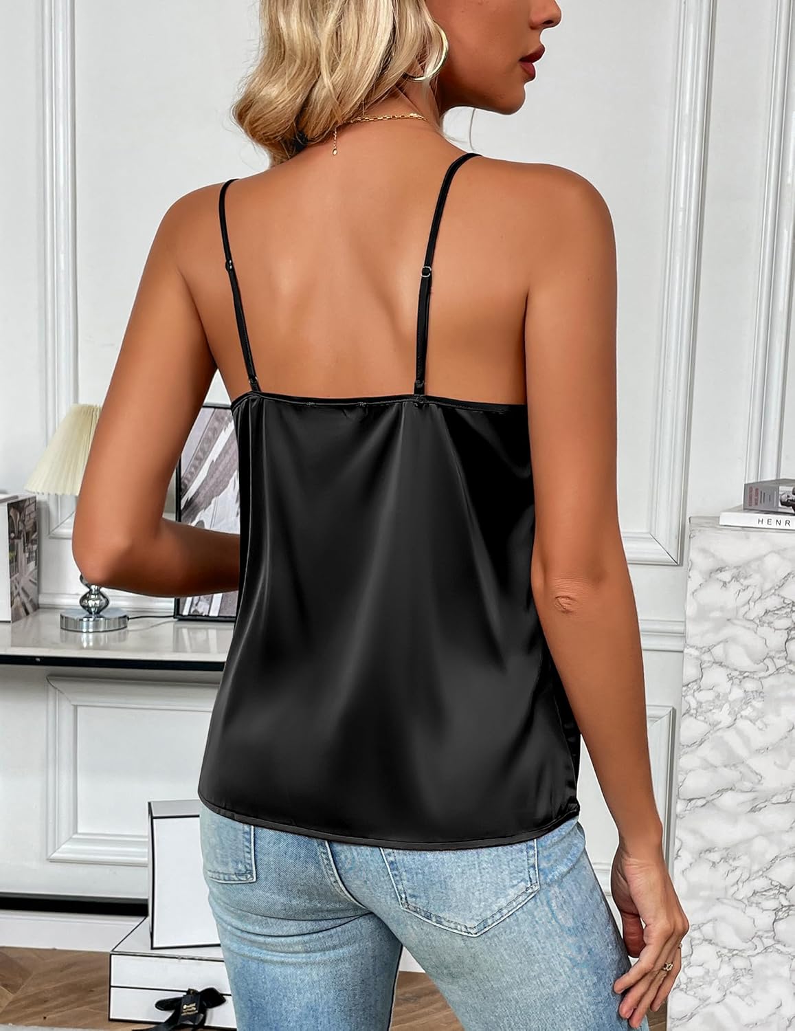 Zeagoo Women's Silk Satin Tank Tops 2026 V Neck Adjustable Spaghetti Strap Sleeveless Camisole Summer Basic Blouse - Image 4