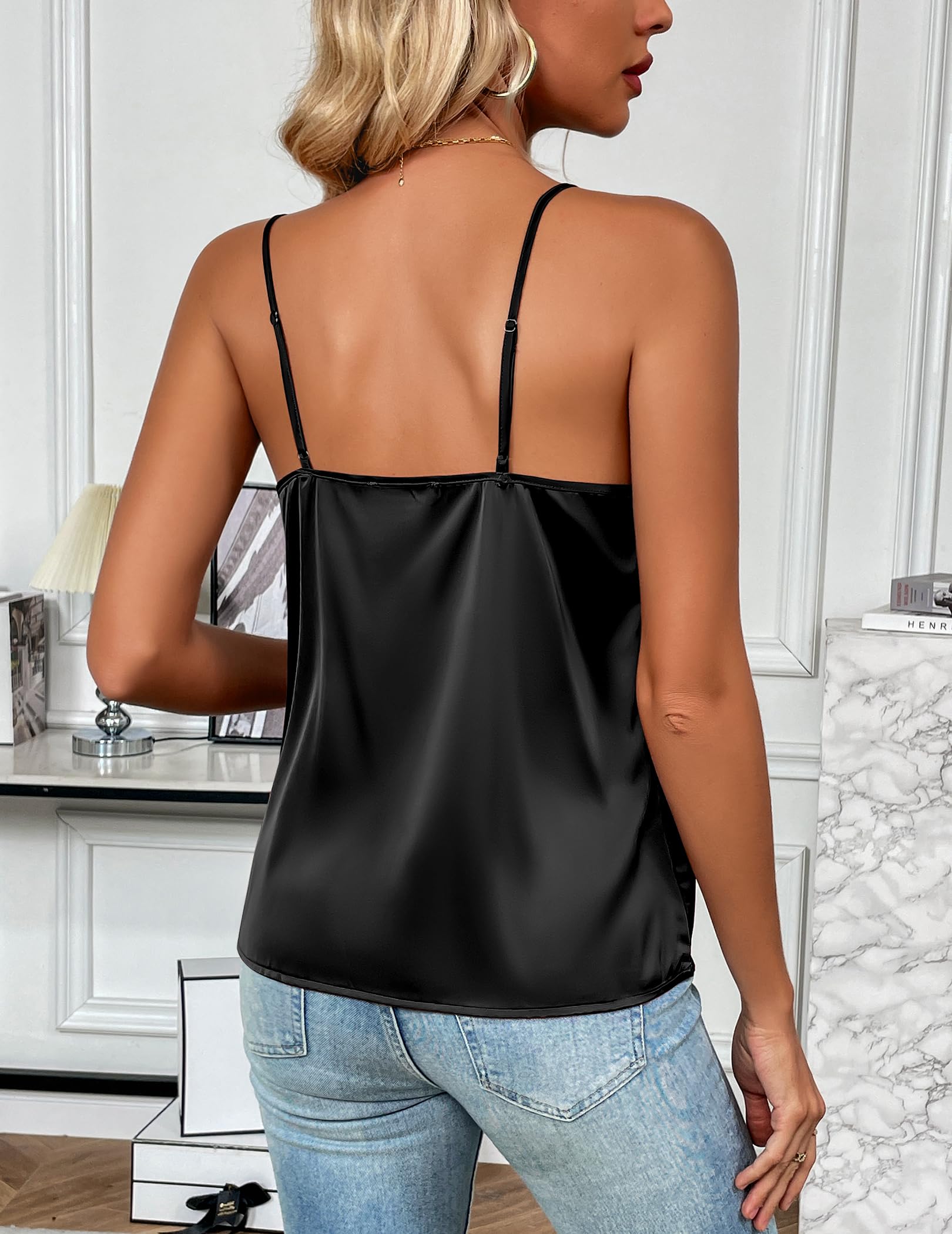 Zeagoo Satynowy top damski spaghetti, top bez rękawów, dekolt w serek, tank top, na lato