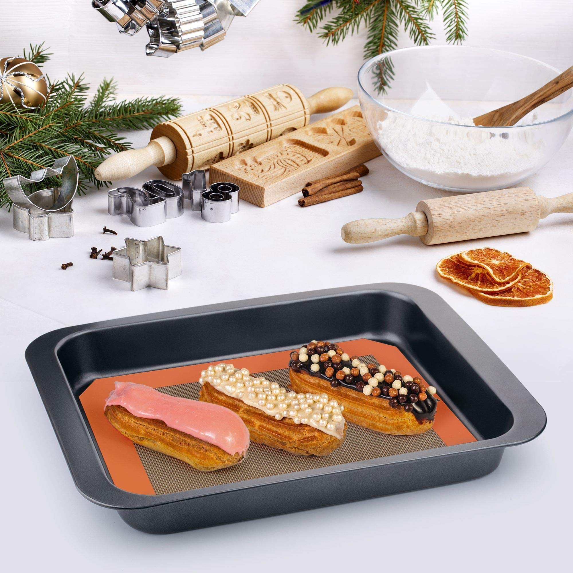 Silikon-Backmatte – Bestes deutsches Silikon – rutschfestes Silikon-Backblech, antihaftbeschichtete wiederverwendbare Silikonmatten zum Backen, Ofeneinlage, Thekenmatte – 2 Viertelblätter