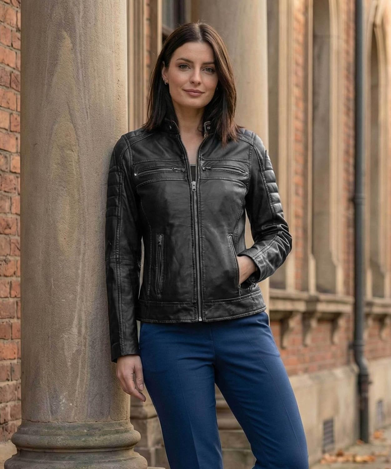 J'Jackin Womens Cafe Racer Leather Jacket - Real Lambskin Stand Collar Motorcycle Style Leather Jackets For Women - Image 6