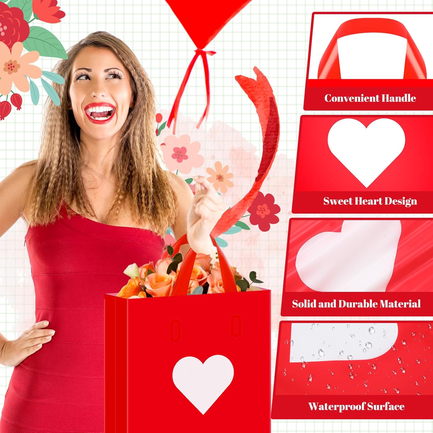 Wesnoy 100 Pcs Valentine's Day Plastic Shopping Bags Bulk 10 x 13'' Large Gift Bags with Handle Valentines Gift Bag Heart Reusable Shopping Bag for Galentines Valentine Party Supplies (White) - Image 5