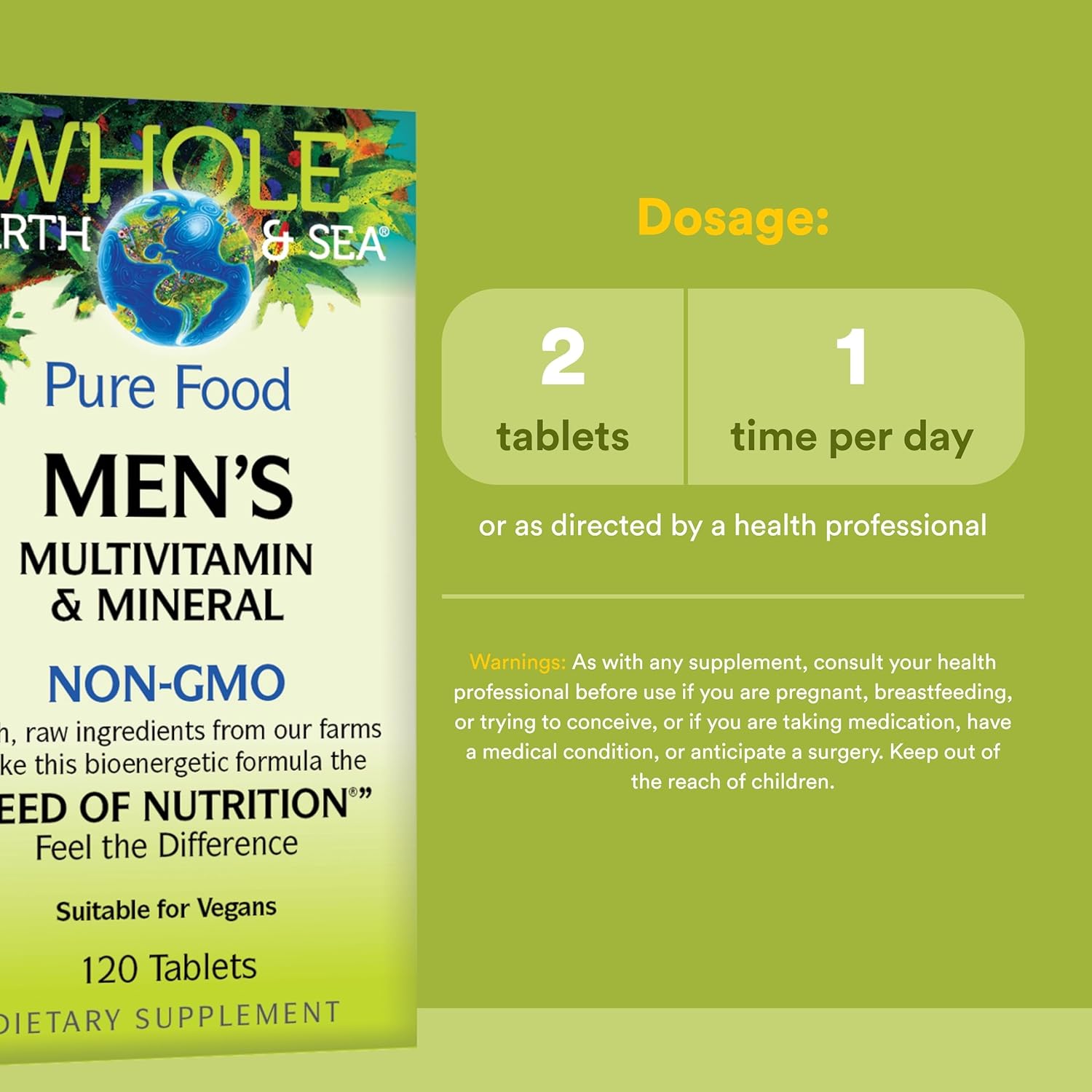 Natural Factors Whole Earth & Sea Men's Multivitamin & Mineral, 1 Serving Contains Nutrition Equivalent to ½ lb of Veggies, 120 Tablets - Image 3