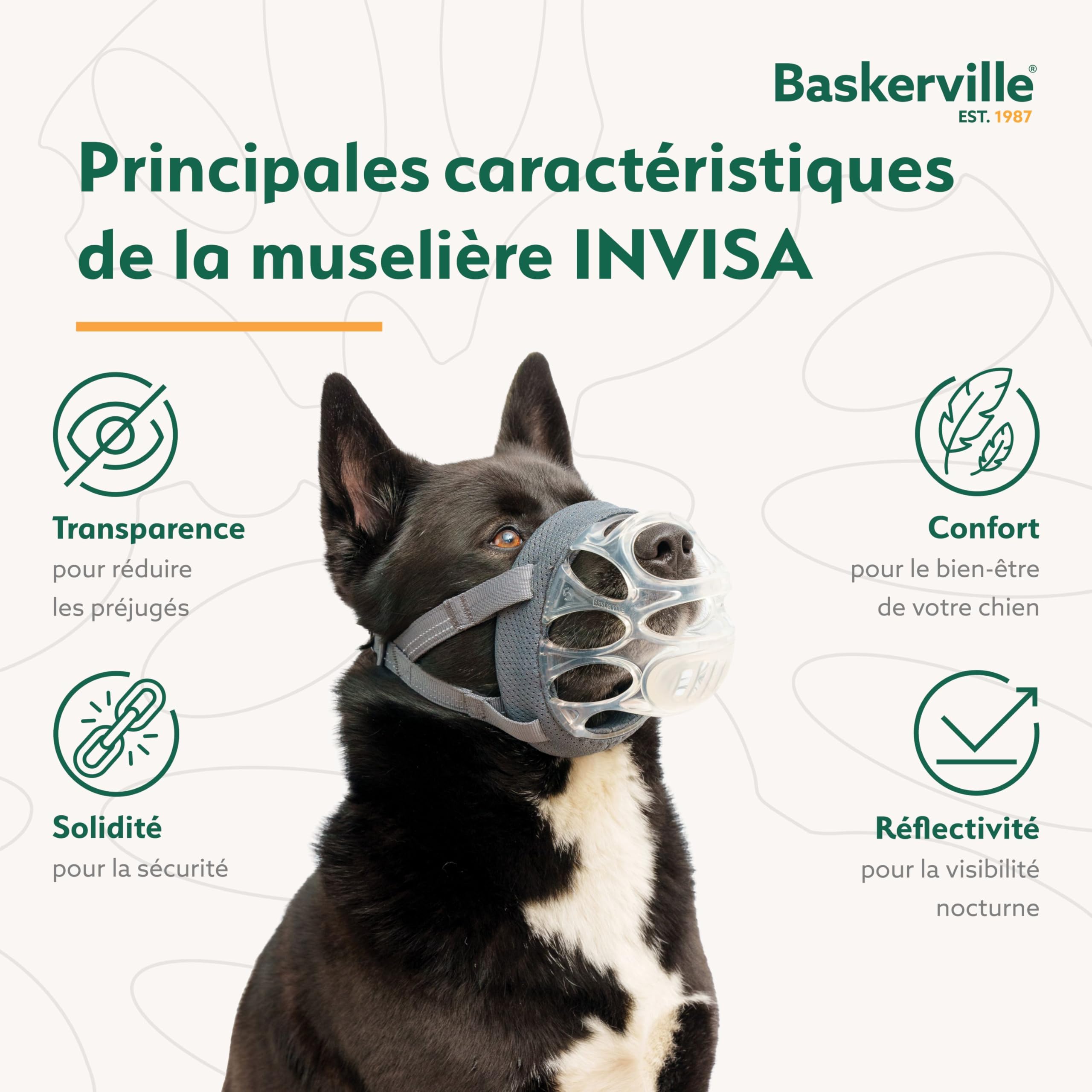 MUSELIÈRE BASKERVILLE INVISA, sûre, respectueuse du chien qui peut haleter et boire, réglable, matelassée, éducation des chiens moyens, anti-morsure, anti-fouille (Taille 4)
