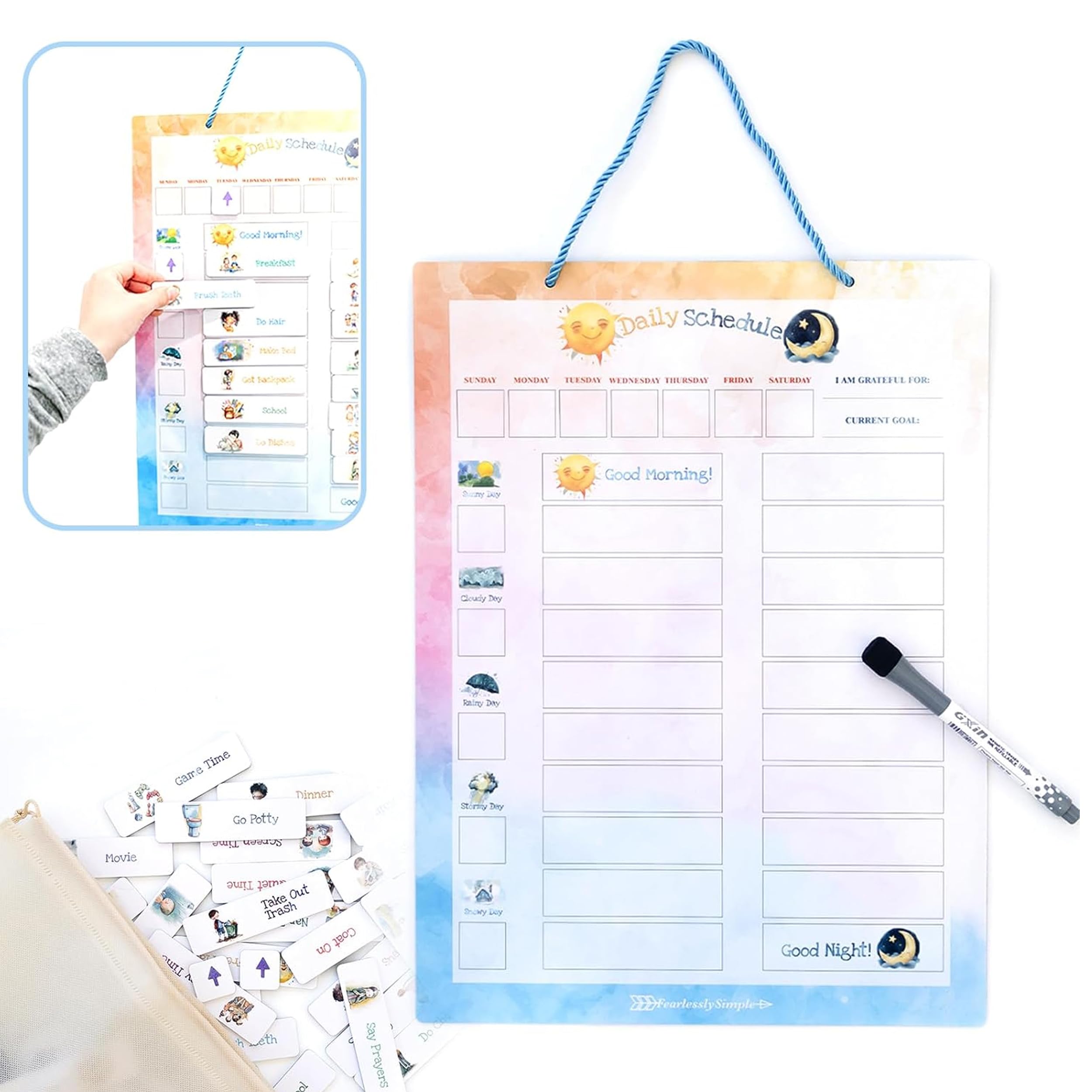 Magnetic Visual Schedule for Kids - Customizable Toddler Routine Chart with 80 Magnetic Labels | Visual Schedule for Kids with Autism | Hanging Kids Routine Chart | Inspiring Routine Chart for Kids