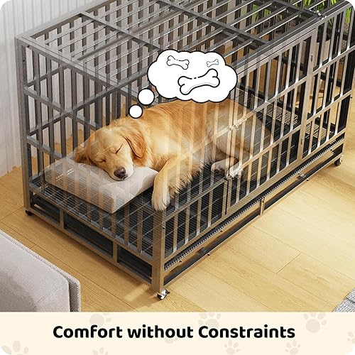 Miniatura 6 de Jaula para perros de 48 pulgadas, perrera indestructible a prueba de escapes para perros grandes de alta ansiedad, jaula de metal de acero al