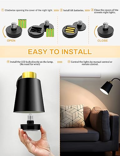 Miniatura 2 de Fulighture Bombilla alimentada por batería, bombilla de batería de tornillo E26E27 con control remoto, luces de disco de temporizador regulables