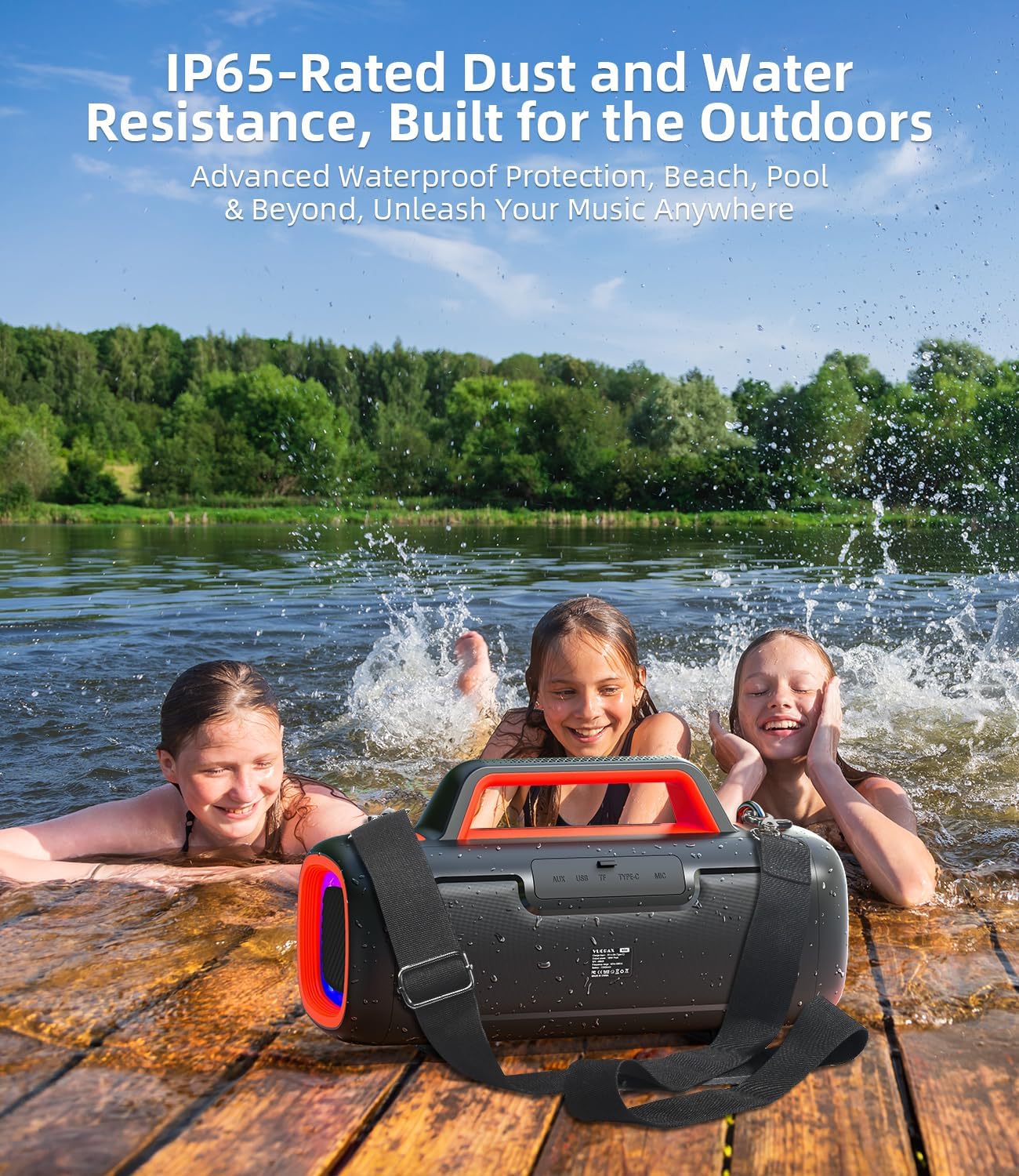 Portable Bluetooth Speaker Wireless,140W Peak Loud Sound with 2 Subwoofers and 2 Tweeters, Plus Bass Boost, IP65 Waterproof Outdoor Speaker, 24H Playtime, RGB Lights, TF/AUX/USB/Mic Input, Large Party - Image 6