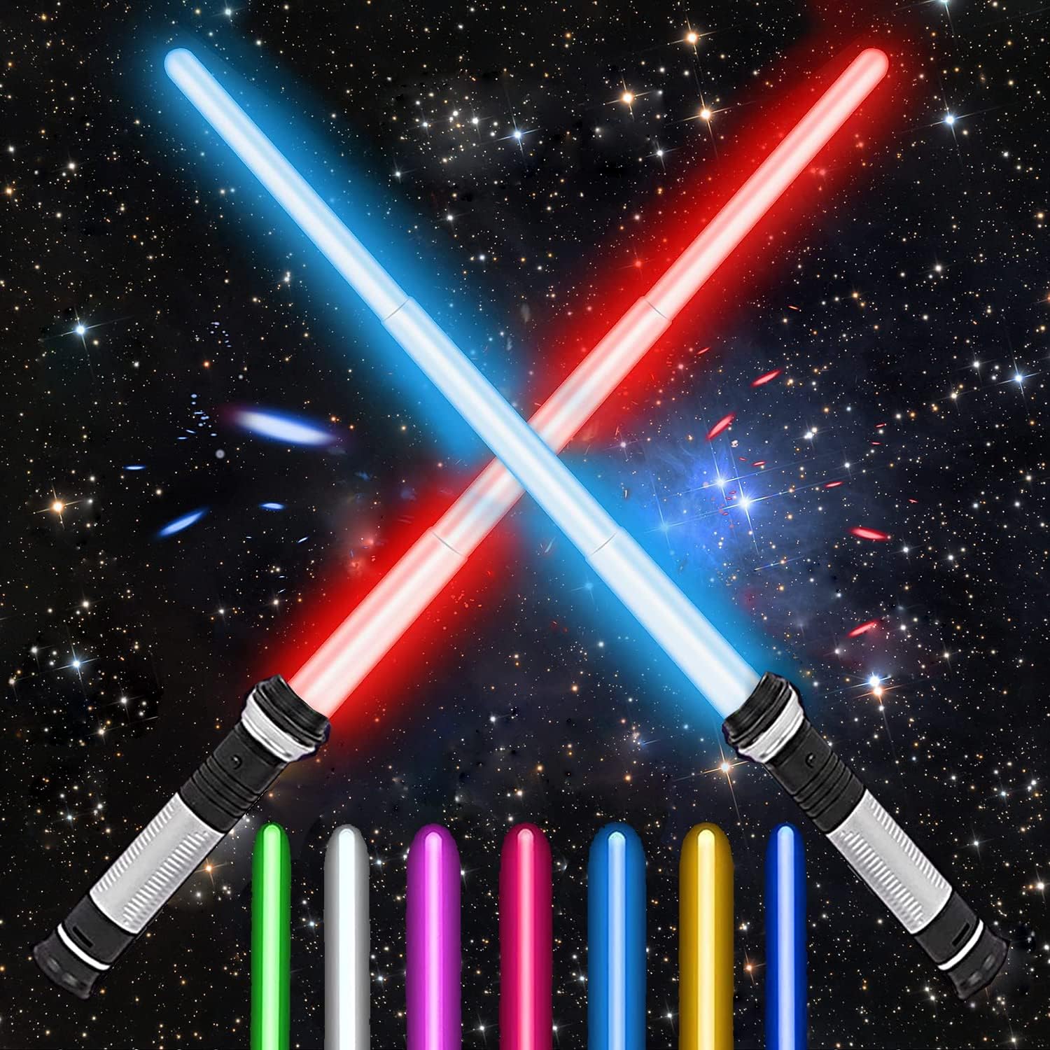 Moseem Lightsaber 2 Pcs, LED Light Up Saber with Sound Retractable Light Sabers 7 Colors Changeable Light Sabers Sword for Boys Kids Party Favors Cosplay