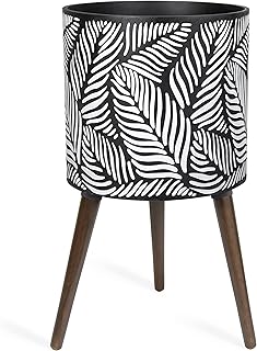 14 Inch Planter Pot with Stand, Mid-Century Tall Plant Pot with Legs for Indoor Plants, X-Large, White/Grey, 88-ST-5-XL