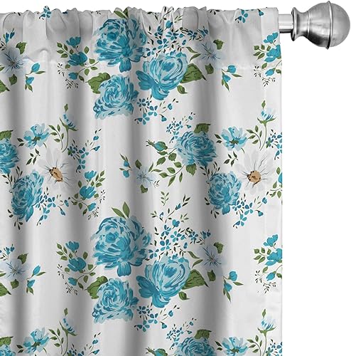 Miniatura 39 de Lunarable Cortinas de ventana mostaza, líneas curvas simétricas, rayas onduladas, damasco, diseño hippie retro, pastel, decoración ligera, juego de