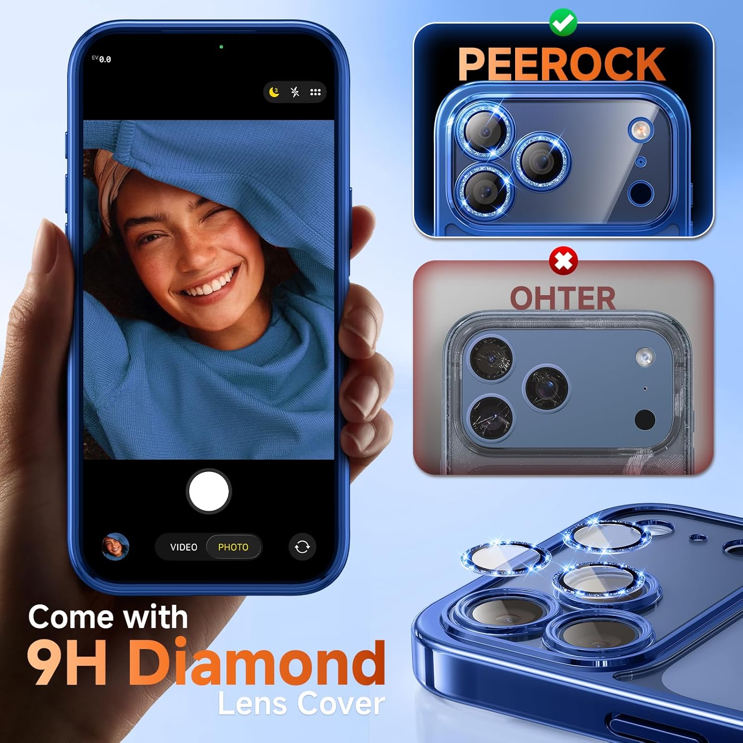 Magnetic for iPhone 17 Pro Max Case with Glitter Integrated Lens Protection, [Glossy Bumper & Shiny Magnetic Ring] [Compatible with Magsafe] Cute Women Girly Phone Case for iPhone 17 Pro Max Blue - Image 3