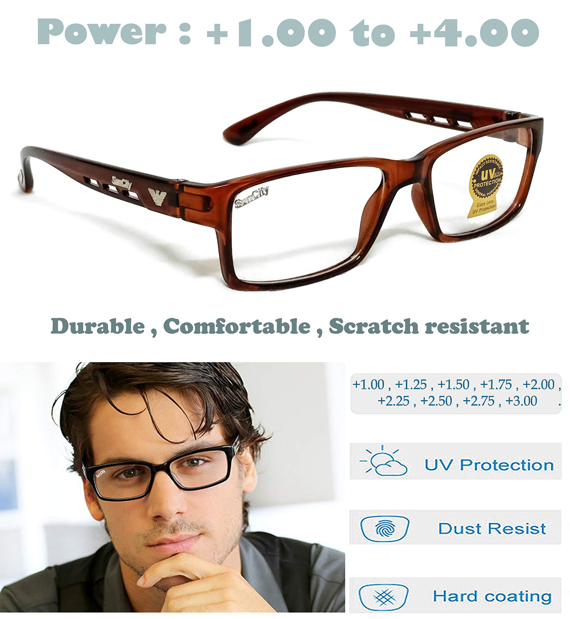 Sun City +1.00 to +3.50 Reading Glasses for Men and Women (+1.00 +1.25 +1.50 +1.75 +2.00 +2.25 +2.50 +2.75 +3.00 +3.50) (BROWN, 4.00) (B08BHKCG3B) Amazon Price History, Amazon Price Tracker