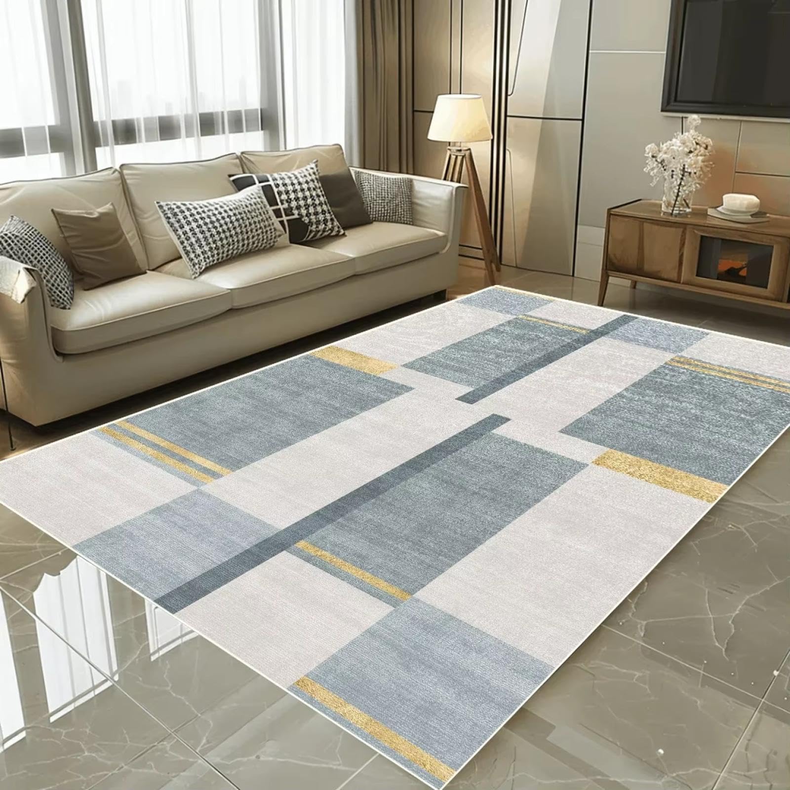Tapis à motifs géométriques nordiques 150x180cm lavable pour le salon et la chambre