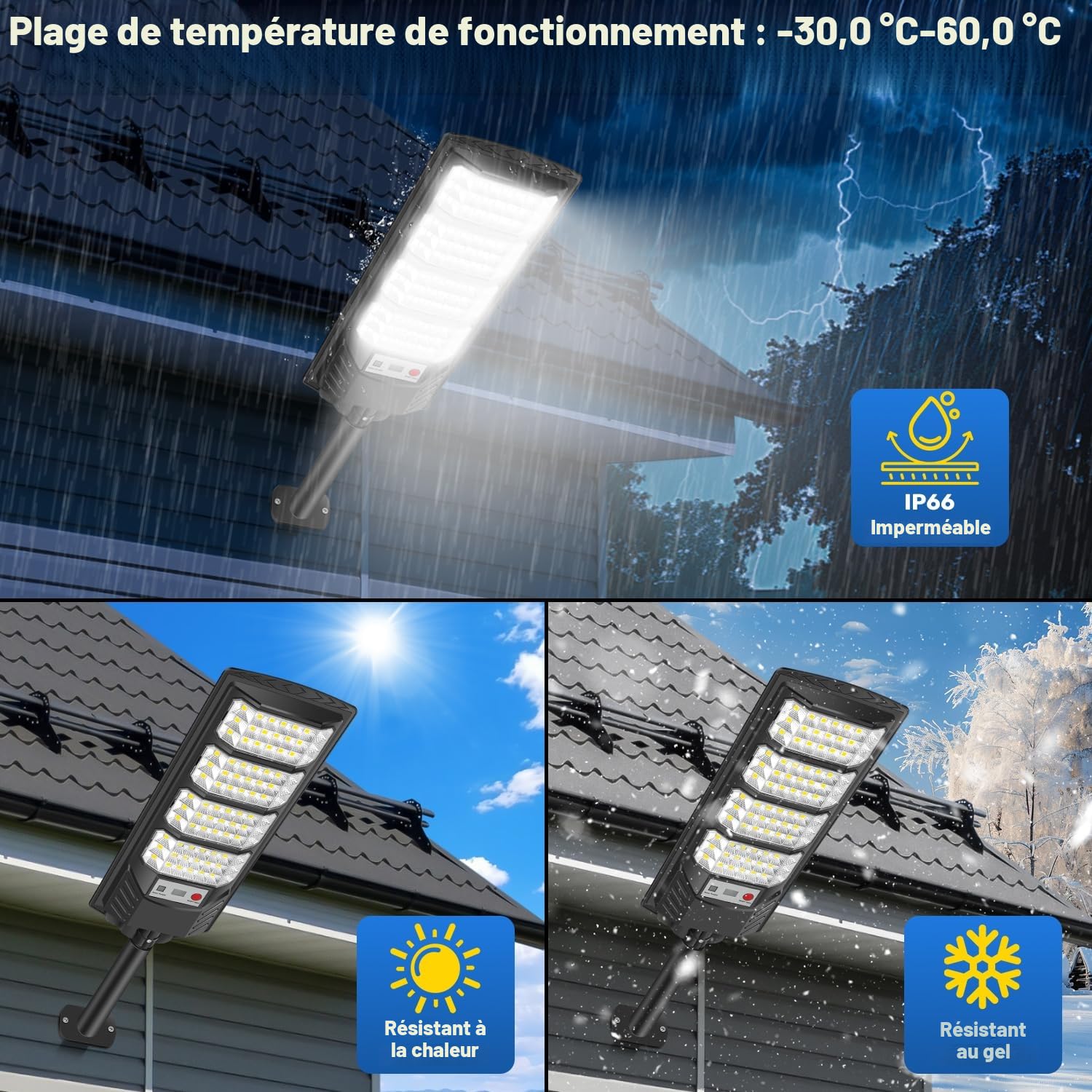 600W Lampadaires solaires extérieurs, Projecteur LED solaire 6500K, IP66 étanche eclairage solaire avec détecteur de mouvement et télécommande, lumières de sécurité lampadaire de jardin garage