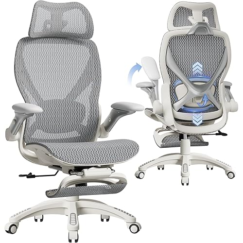 ELABEST X100 Ergonomic Office Chair with Footrest, Big and Tall Home Desk Chair with 5D Flip-Up Arms, Adjustable 4D Lumbar Support,High Back Rolling Computer Chair, Swivel Mesh Chairs (Frosted Dawn)