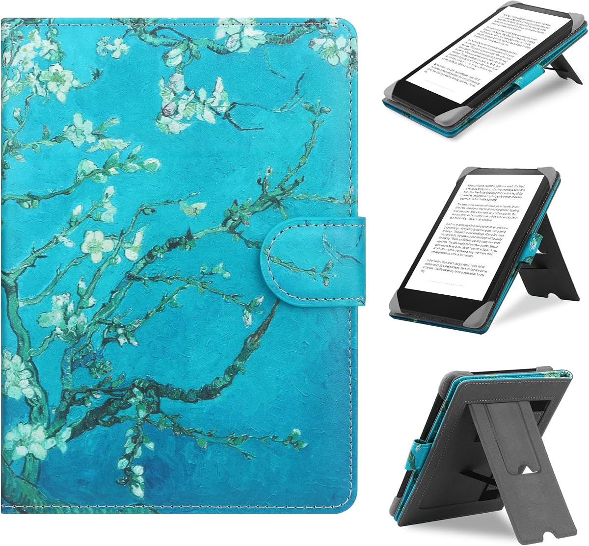 HoYiXi Funda universal compatible con Kobo/Pocketbook/TolinoKindle Paperwhite/Kobo Clara HD/Kobo Clara 2E de 6,8 a 7 pulgadas, funda de piel con soporte para libros electrónicos de 6 a 6,8 pulgadas, flor