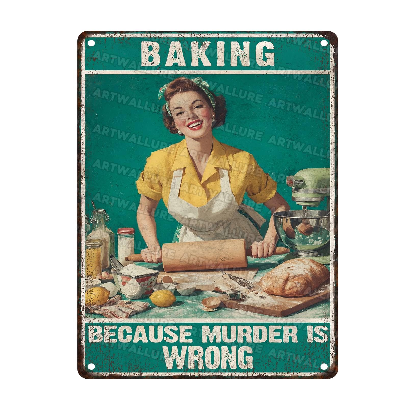 Baking Metal Tin Sign Because Murder is Wrong Vintage Kitchen Wall Decor for Home Cafe Farmhouse Retro Plaque Art 12x16Inch
