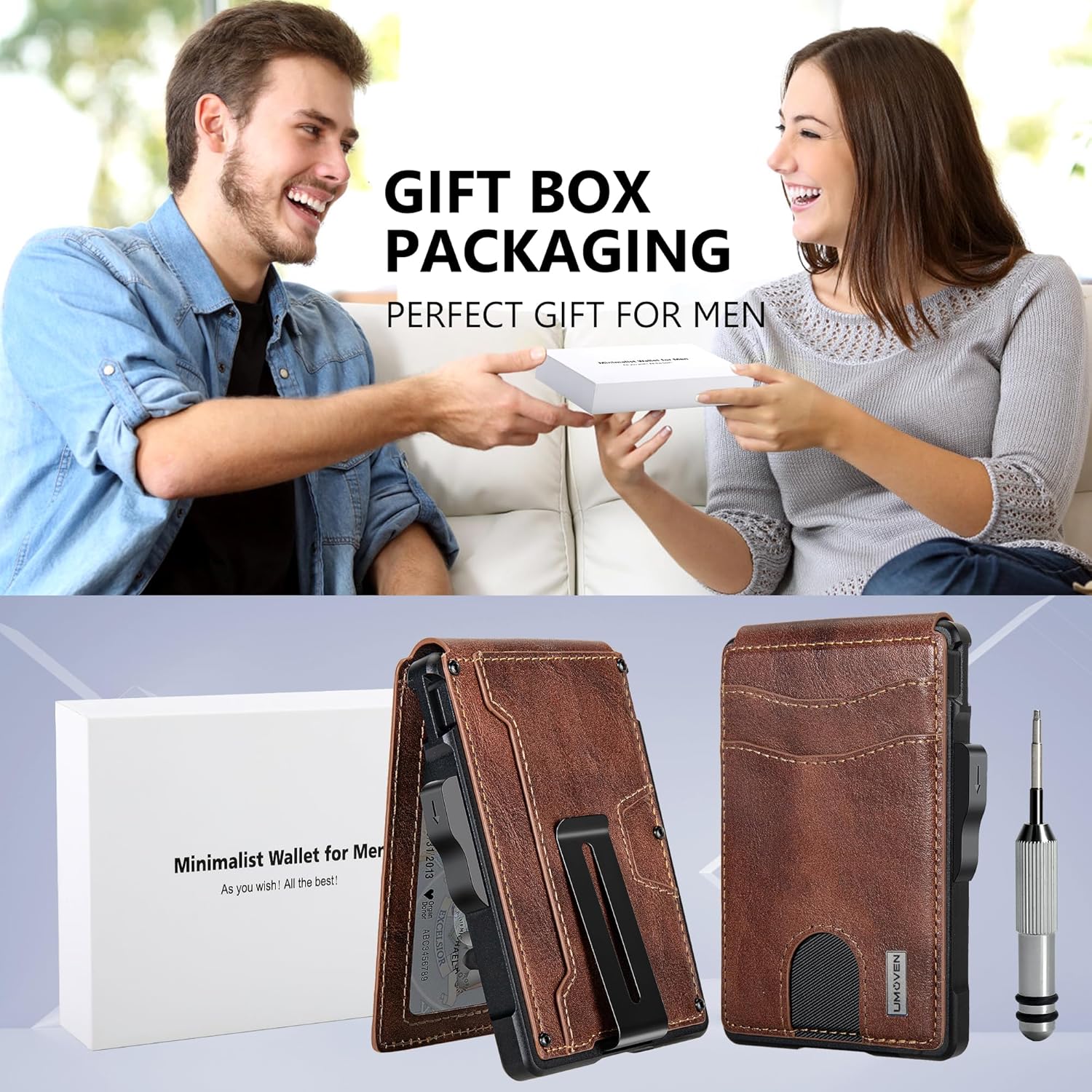 umoven Wallet for Men - with Money Clip Slim Leather Slots Credit Card Holder RFID Blocking Bifold Minimalist Wallet (Top Layer Leather-Brown Red) - Image 6