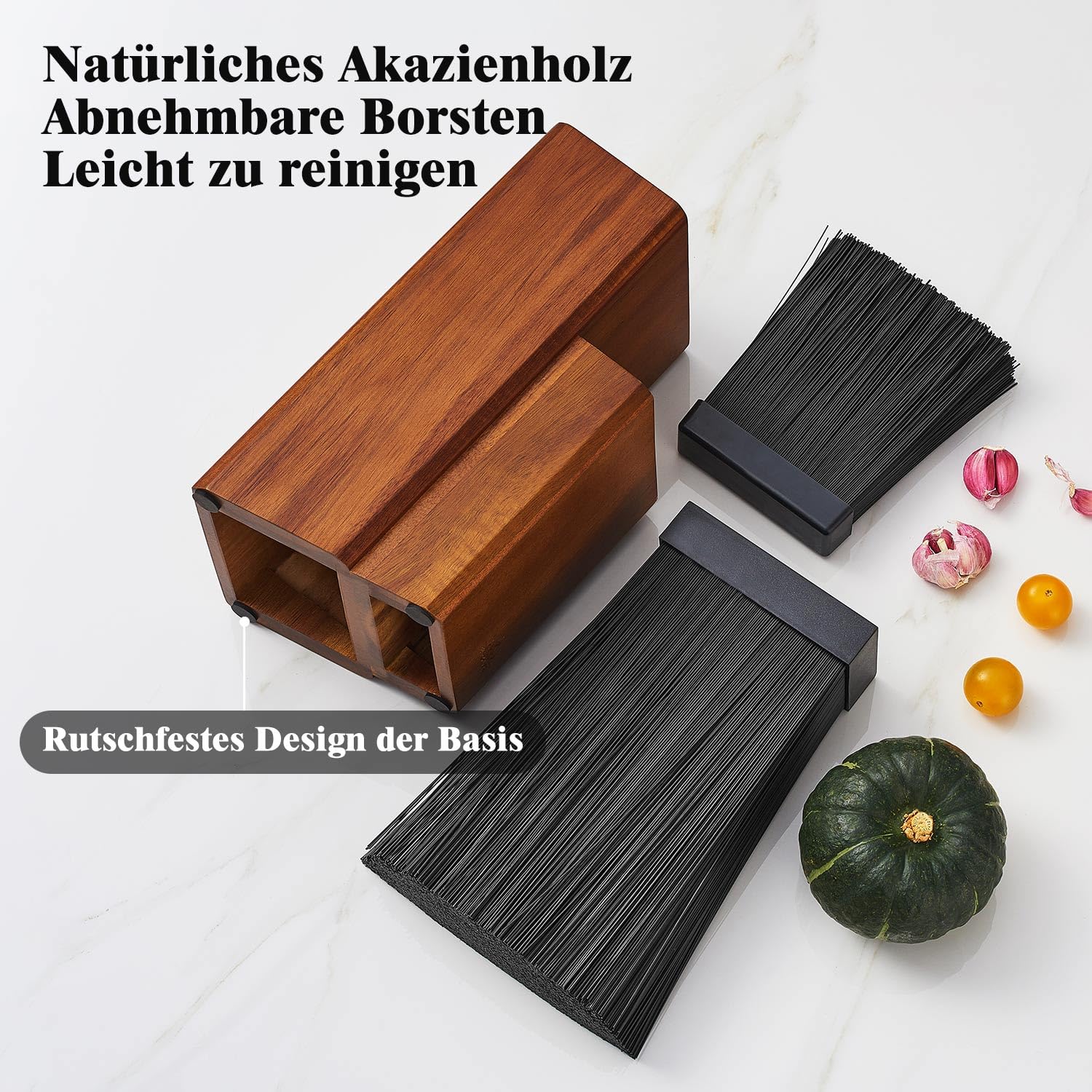 ENOKING Messerblock Aus Akazienholz Mit Abnehmbaren Kunststoffborsten - Universal Messerhalter für die Küchenzeile