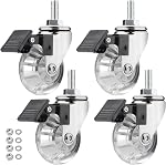 2 inch Stem Caster Wheels,M8X25 Threaded Stem Castors Wheels, 360 Degree Rotated Crystal Clear Wheels with Brake,Soft Polyurethane Furniture Wheels for Carts