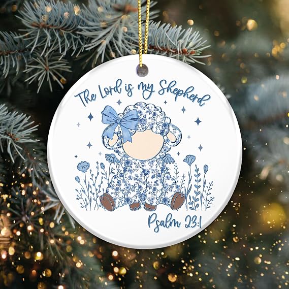 The Lord is My Shepherd Ornament – Psalm 23:1 Ceramic Christian Christmas Tree Decoration – Religious Holiday Ornament Keepsake – Inspirational Xmas Décor Gift for Family Friends Loved Ones
