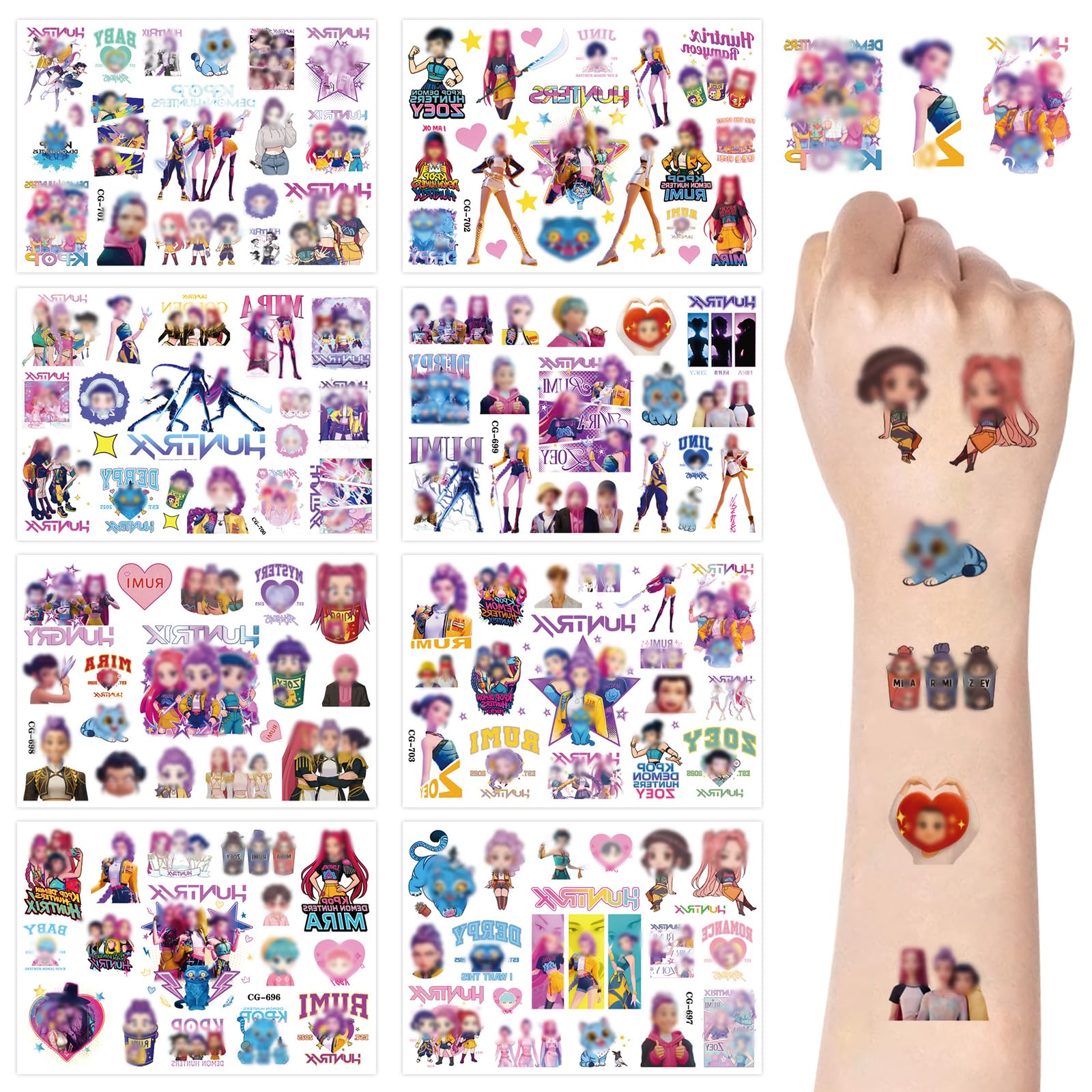 8 Pezzi Huntrs Tatuaggi per Bambini, Tatuaggi Temporanei Bambini Bambina, Huntrs Tatuagg Impermeabili, Adesivi Finti Tatuagg per Festa Compleanno Ragazze Ragazzi - 1
