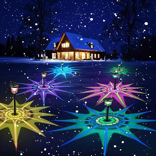 Paquete de 8 luces solares para caminos exteriores, luces decorativas de Navidad para exteriores, impermeables, cambio de color dinámico brillante y