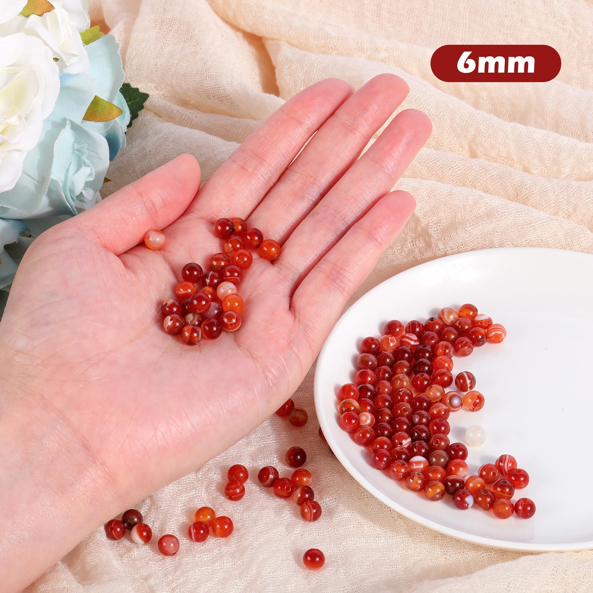SOSMAR 120 Pcs 6mm Red Agate Beads Natural Round Stone Beads Loose Gemstone Semi-Precious Gemstones for Jewelry Making Bracelet Necklace - Image 2