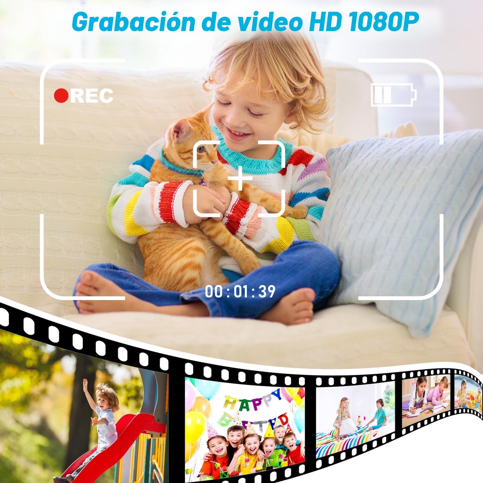 CHAKEYAKE Camara Fotos Infantil Instantanea, Camarade de Fotos para Niños con Pantalla de 2,4”, 1080P HD Cámara Digital Infantil con 32GSD Tarjeta, Regalo Juguetes para Niños 3 a 12 Años (Azul)
