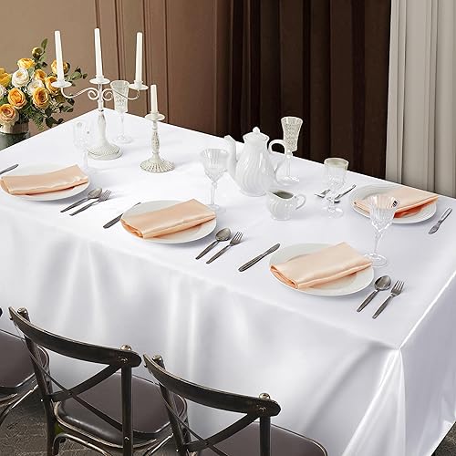 Miniatura 3 de Mantel de satén de 6 piezas de mantel rectangular largo de 60 x 84 pulgadas, mantel de satén blanco sedoso, mantel de superposición suave para