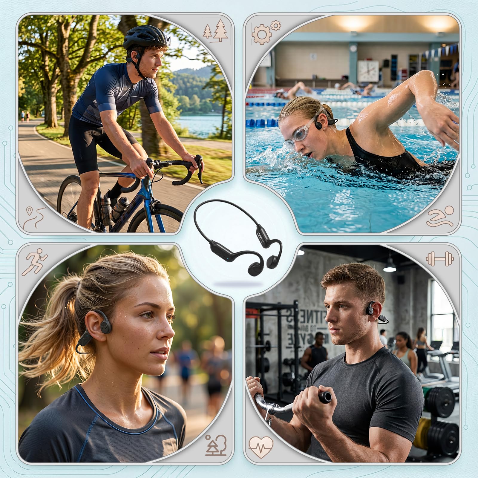 Cuffie a conduzione ossea, IPX8, impermeabili, per nuoto, con lettore MP3 da 32 GB, auricolari Bluetooth 6.0 con microfono, 8 ore di riproduzione, auricolari sportivi wireless per corsa, ciclismo